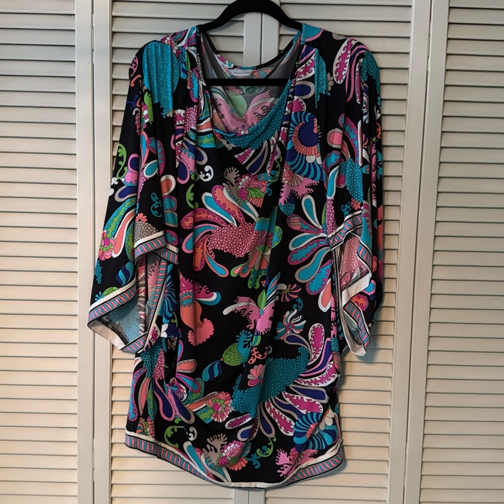 Trina Turk Sz Large Tunic Cover Up- Never worn. Beautiful Vibrant Tropical Color